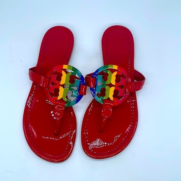 Tory Burch Red Patent leather Rainbow Miller sandals 7 - Picture 1 of 7